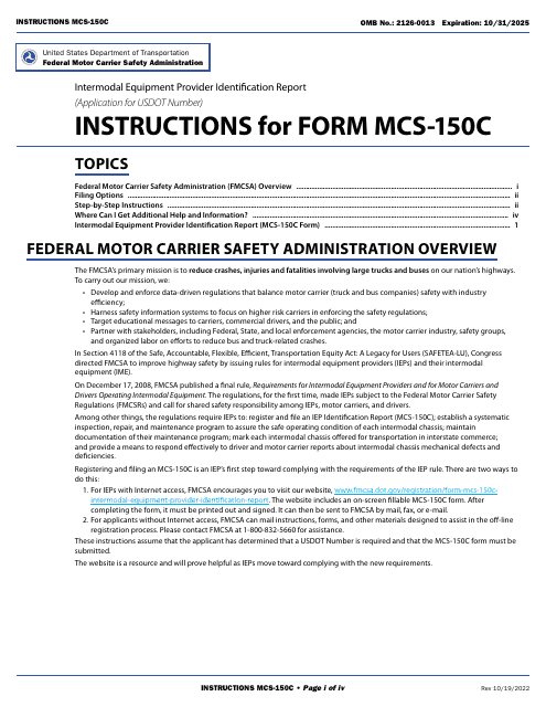 Form MCS-150C  Printable Pdf