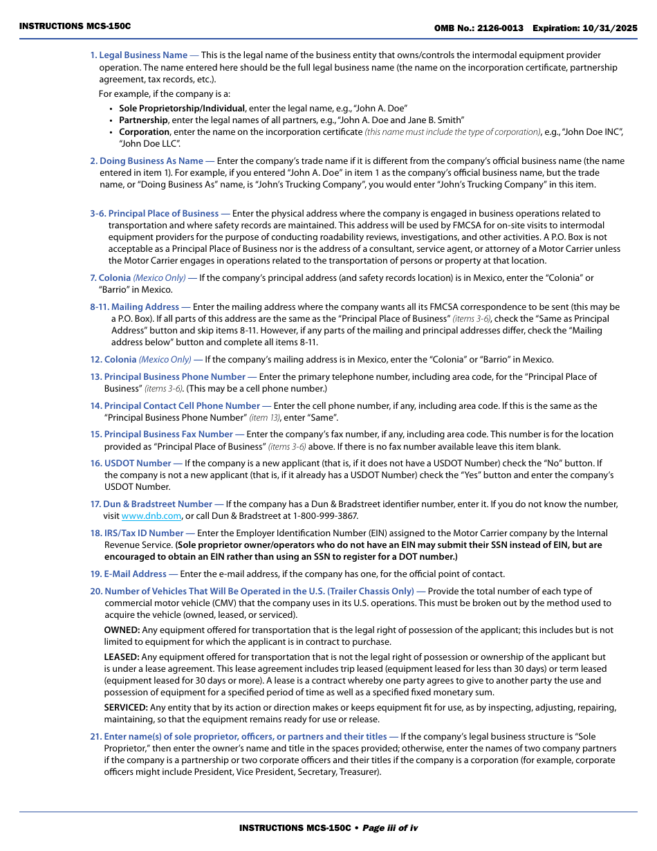 Form MCS-150C Intermodal Equipment Provider Identification Report, Page 3