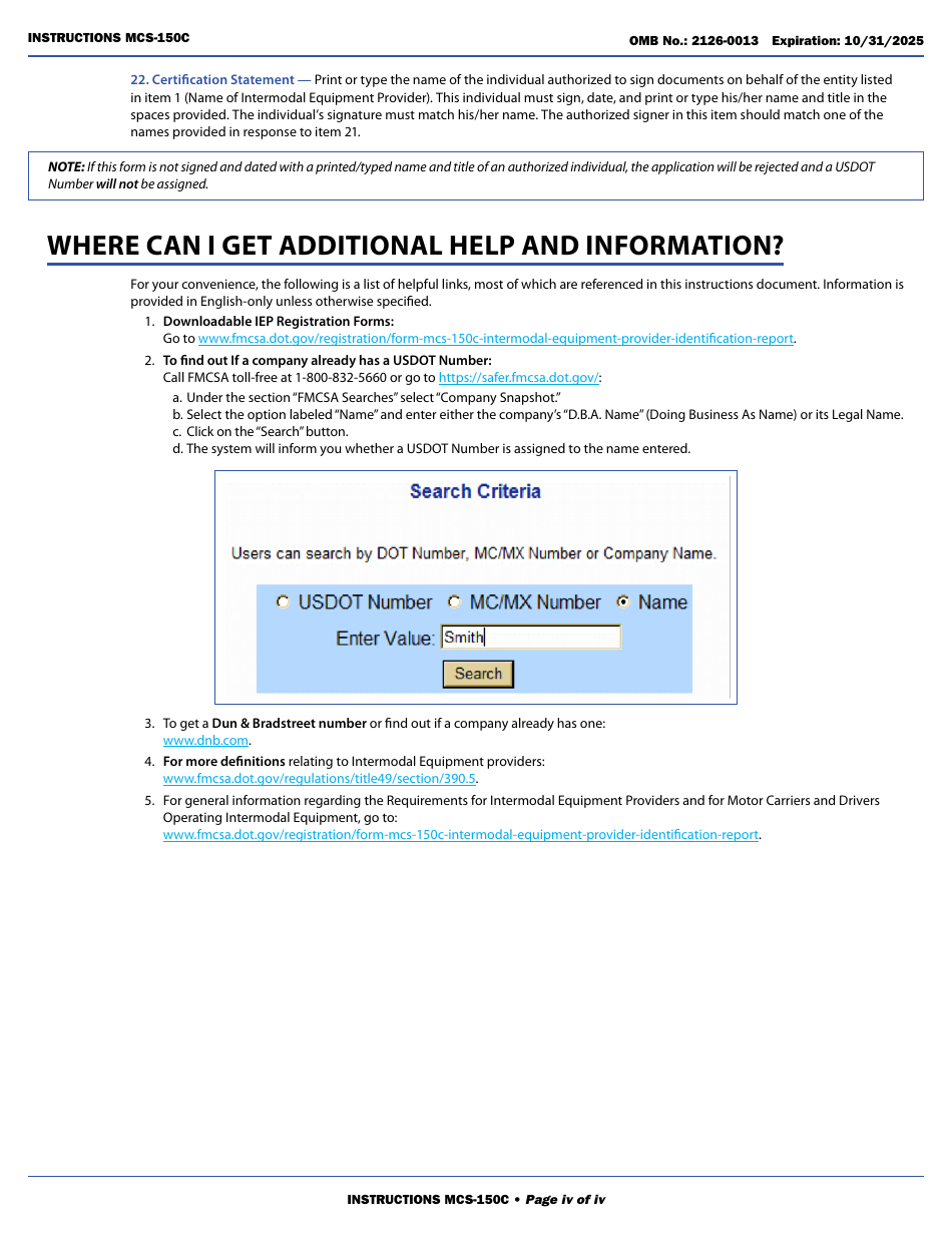 Form MCS-150C Download Fillable PDF or Fill Online Intermodal Equipment ...