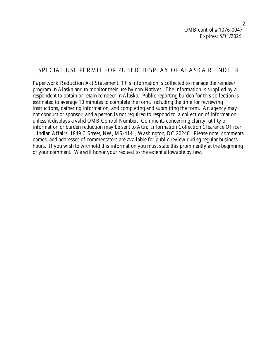 Special Use Permit for Public Display of Alaska Reindeer, Page 2