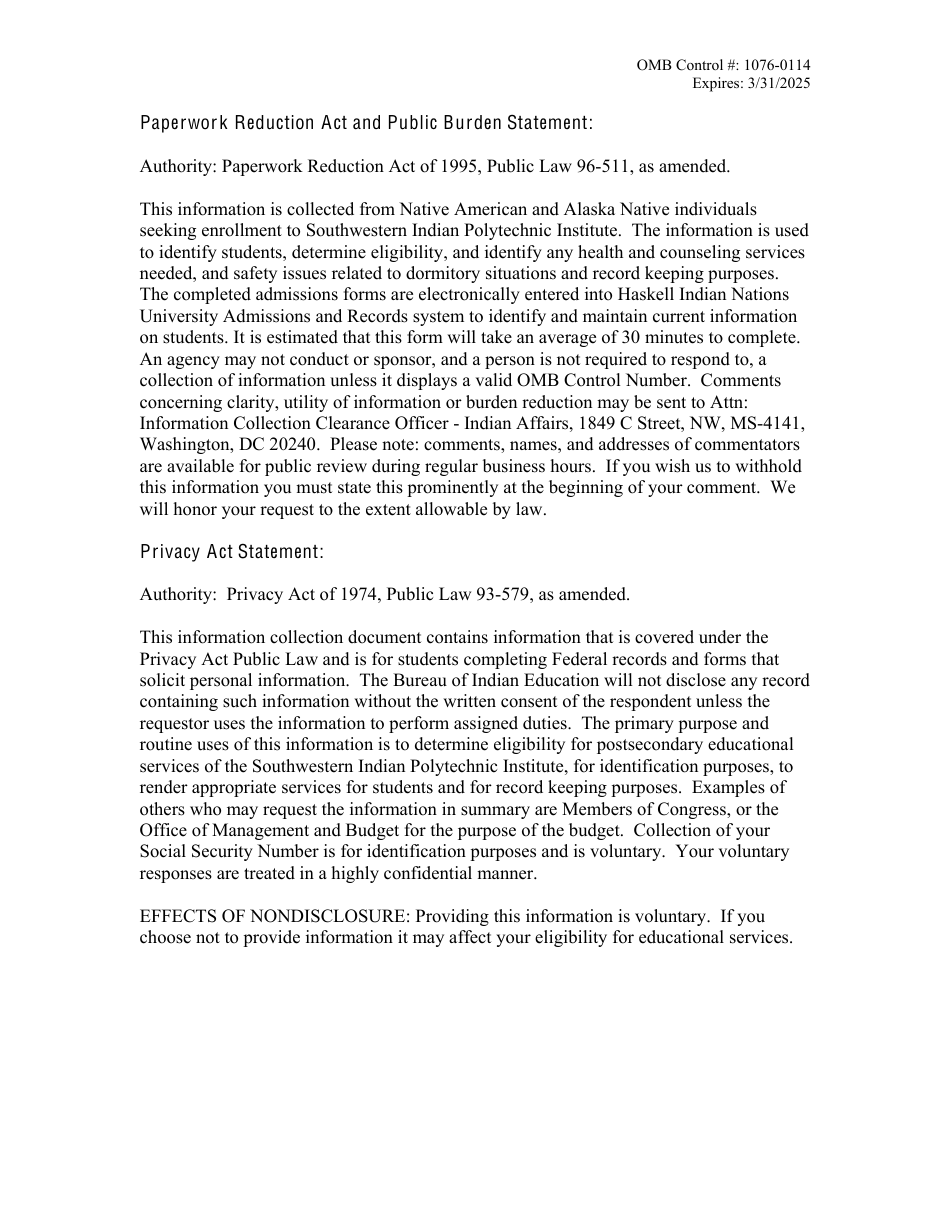 Application for Admission - Southwestern Indian Polytechnic Institute, Page 5