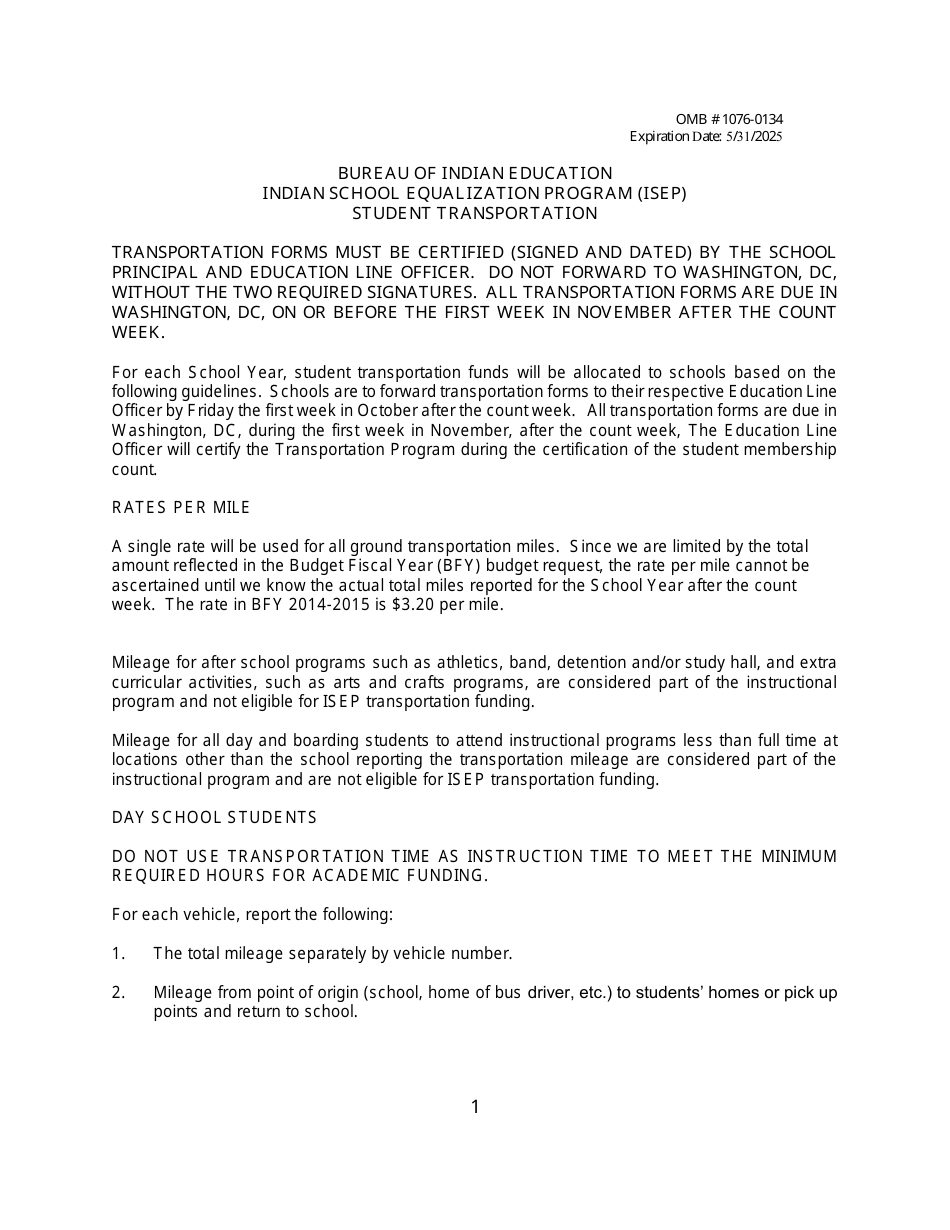 Student Transportation Indian School Equalization Program (Isep