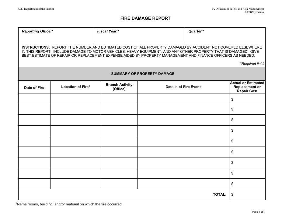 Fire Damage Report, Page 1