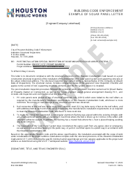 Document preview: Form CE-1387A Solar Panel Letter - Example - City of Houston, Texas