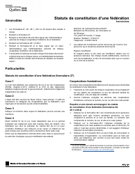 Document preview: Instruction pour Forme 27, F-CO27 Statuts De Constitution D'une Federation - Quebec, Canada (French)