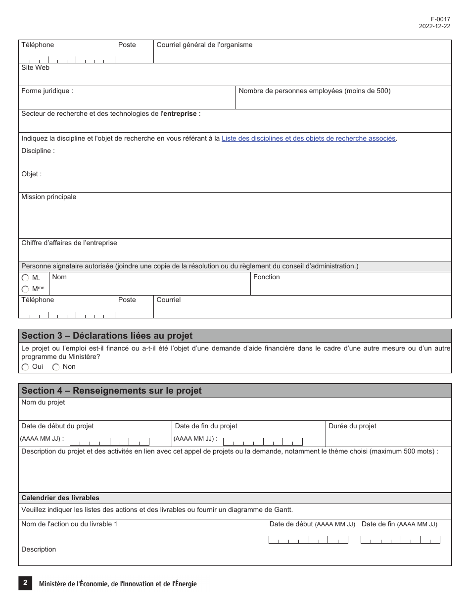 Form F-0017 Section 2 Demande Daide Financiere - Soutien a Lemploi En Recherche Et En Innovation - Quebec, Canada, Page 2