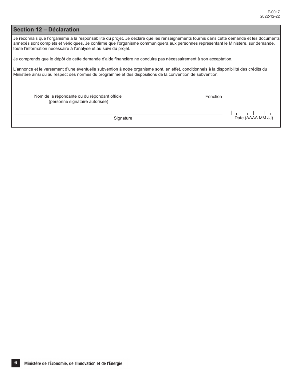 Form F-0017 Section 2 Demande Daide Financiere - Soutien a Lemploi En Recherche Et En Innovation - Quebec, Canada, Page 6