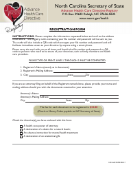 Document preview: Registration Form - Advance Health Care Directive Registry - North Carolina
