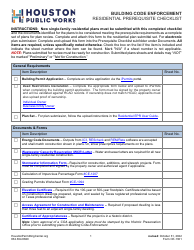 Document preview: Form CE-1301 Residential Prerequisite Checklist - City of Houston, Texas