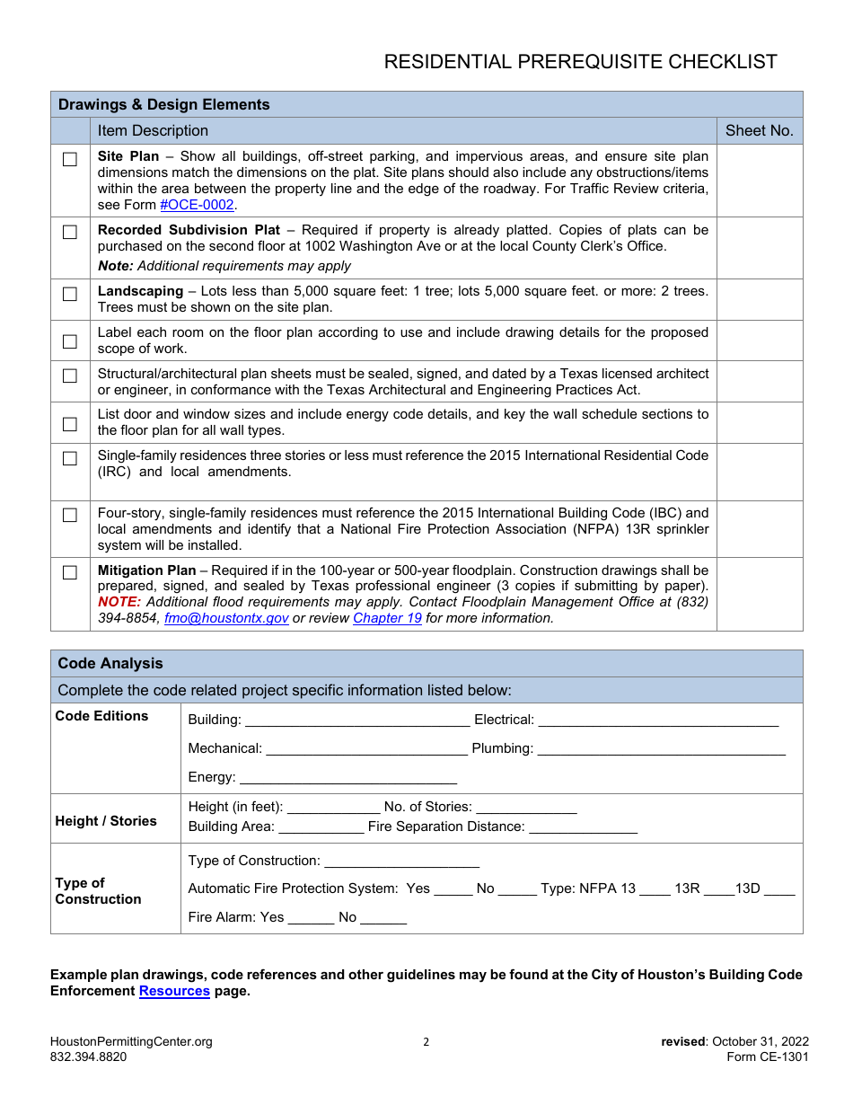 Form CE-1301 Download Fillable PDF or Fill Online Residential ...