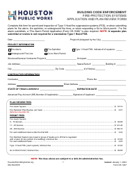 Document preview: Form CE-1047 Fire-Protection Systems Application and Plan Review Form - City of Houston, Texas