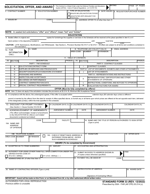 Form SF-33 Solicitation, Offer, and Award