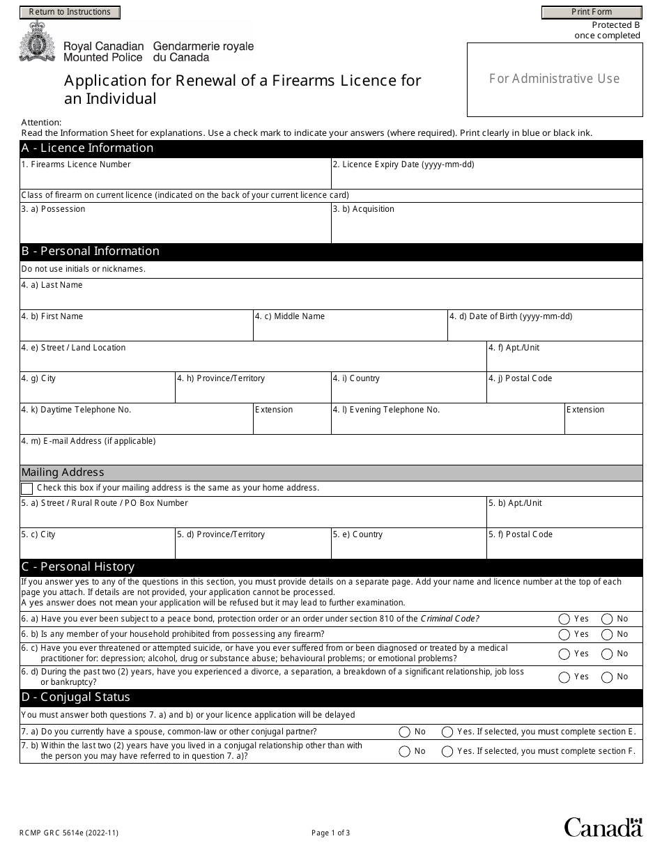 Form RCMP GRC5614 Application for Renewal of a Firearms Licence for an Individual - Canada, Page 4