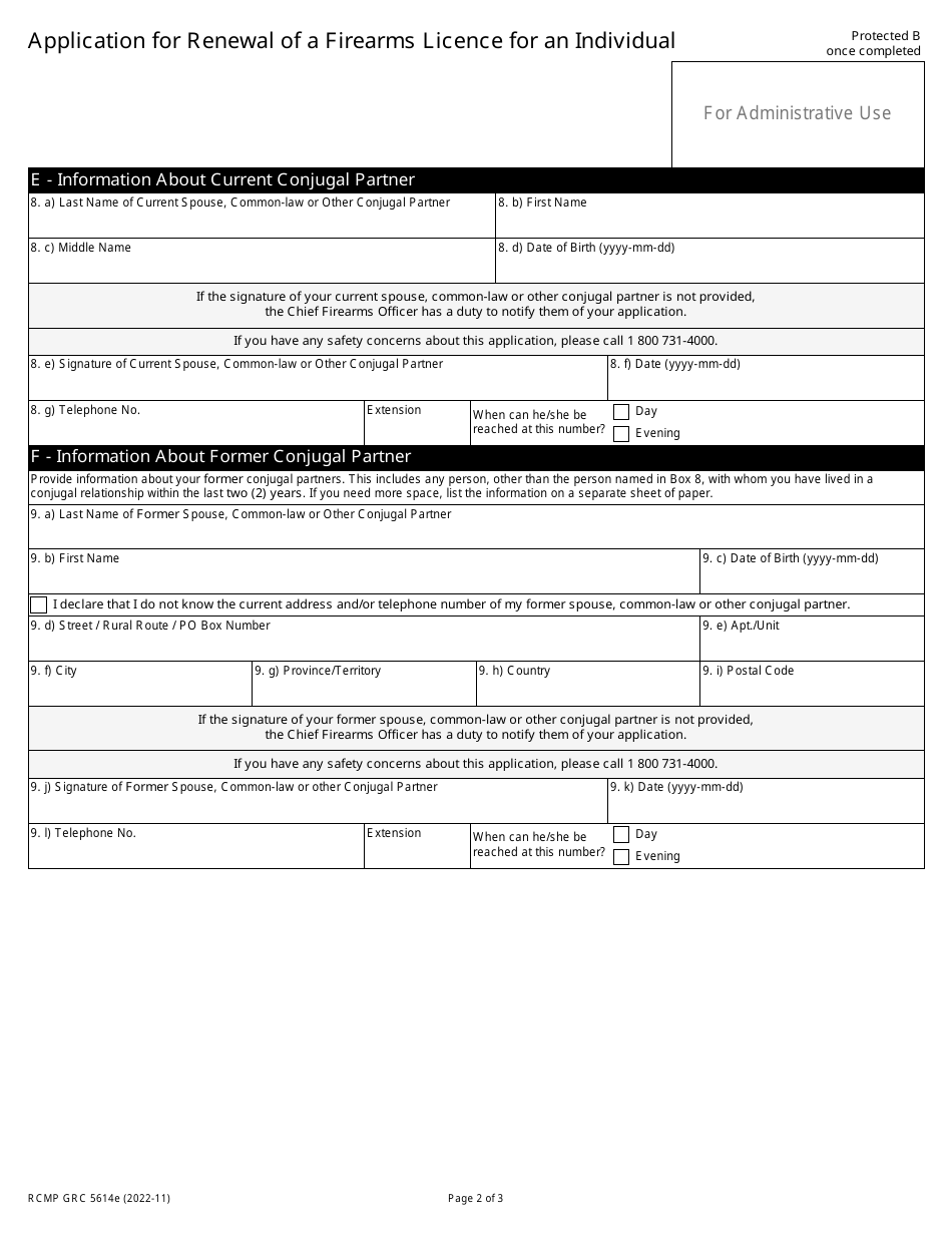 Form RCMP GRC5614 Application for Renewal of a Firearms Licence for an Individual - Canada, Page 5