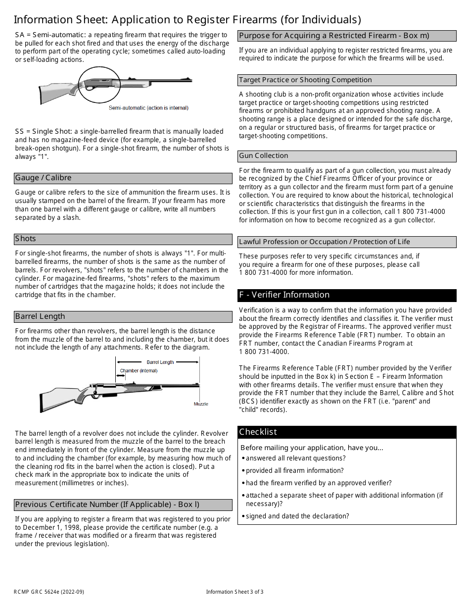 Form RCMP GRC5624 Application to Register Firearms (For Individuals) - Canada, Page 3