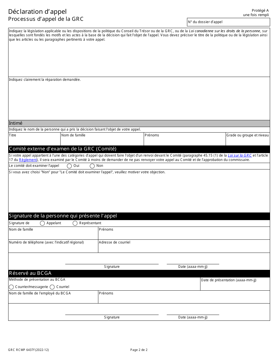 Forme GRC RCMP6437 Declaration Dappel - Processus Dappel De La Grc - Canada (French), Page 4