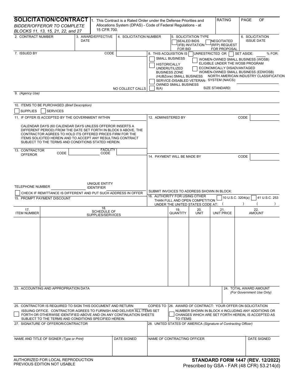 Form SF-1447 Solicitation / Contract, Page 1