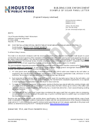 Document preview: Form CE-1387B Solar Panel Letter - Example - City of Houston, Texas