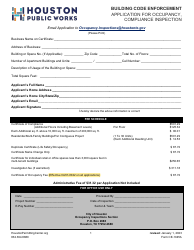 Document preview: Form CE-1045A Application for Occupancy, Compliance Inspection - City of Houston, Texas