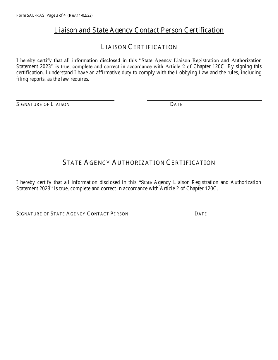 Form SAL-RAS State Agency Liaison Registration and Authorization Statement - North Carolina, Page 3