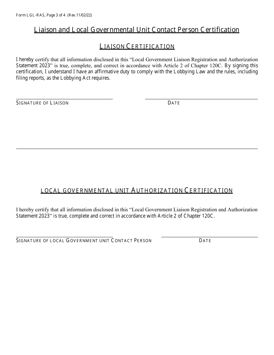 Form LGL-RAS Local Government Liaison Registration and Authorization Statement - North Carolina, Page 3