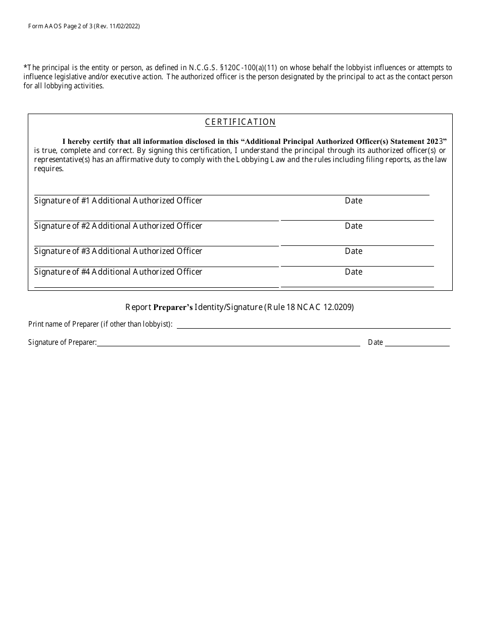 Form AAOS Additional Authorized Principal Officer(S) Statement - North Carolina, Page 2