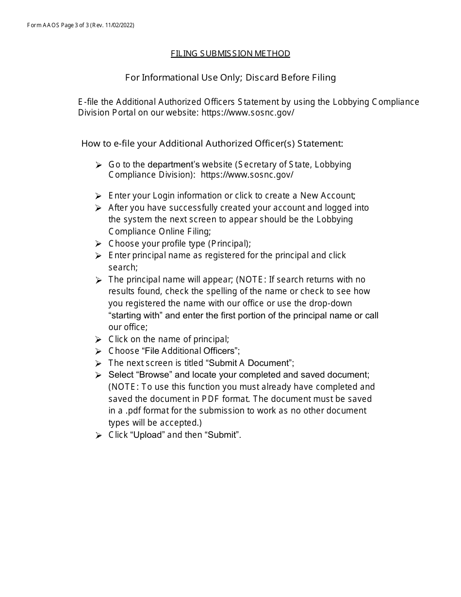 Form AAOS Additional Authorized Principal Officer(S) Statement - North Carolina, Page 3