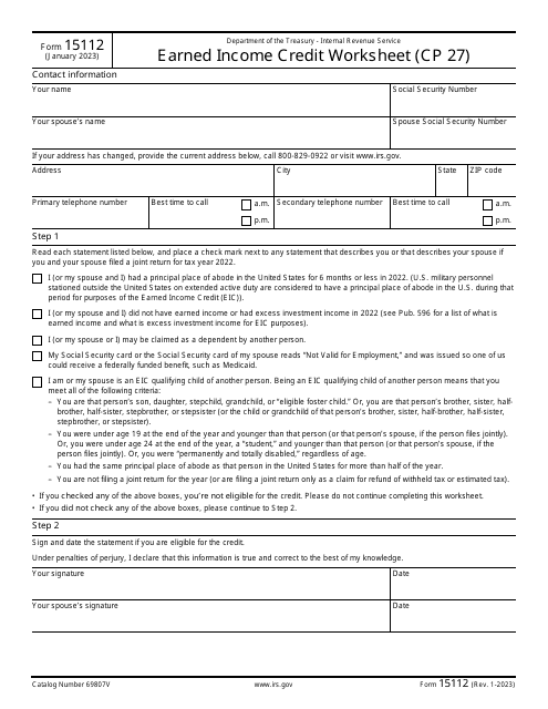 IRS Form 15112 Download Fillable PDF or Fill Online Earned