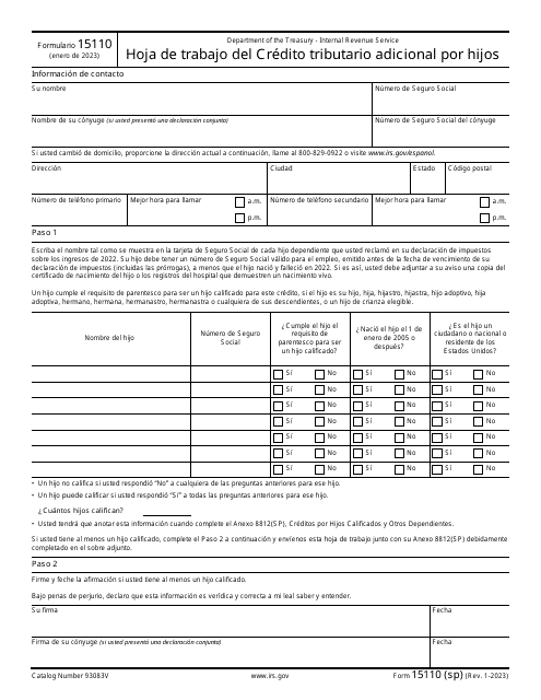 IRS Formulario 15110  Printable Pdf