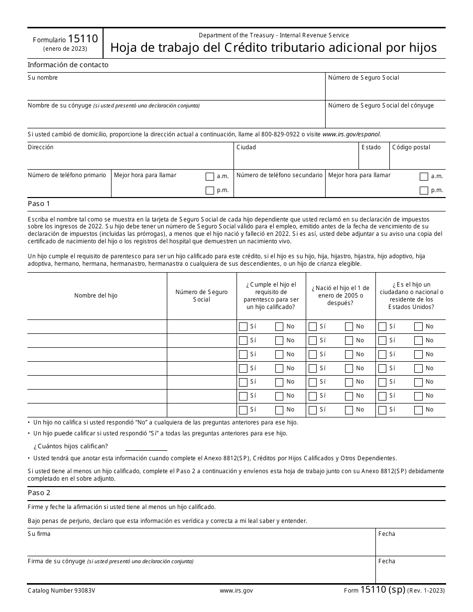 IRS Formulario 15110 Download Fillable PDF or Fill Online Hoja De