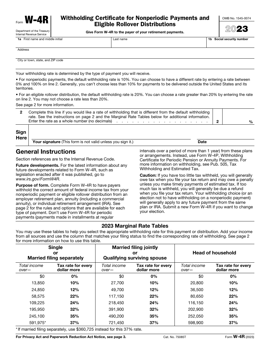 IRS Form W4R Download Fillable PDF or Fill Online Withholding