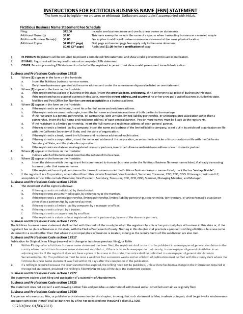 Form CC230  Printable Pdf