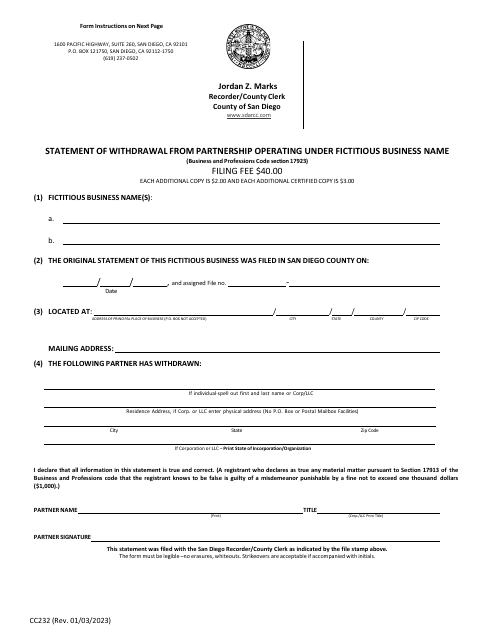 Form CC232  Printable Pdf