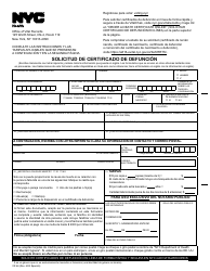 Document preview: Formulario VR66 Solicitud De Certificado De Defuncion - New York City (Spanish)