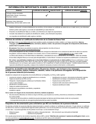 Formulario VR66 Solicitud De Certificado De Defuncion - New York City (Spanish), Page 2