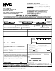 Document preview: Form VR66 Death Certificate Application - New York City (French)