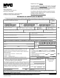 Document preview: Form VR66 Death Certificate Application - New York City (Italian)