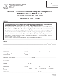 Form BUS1505A Newborn Lifetime Combination Hunting and Fishing License Gift Certificate Application - New Hampshire