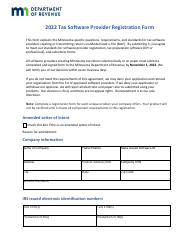 Tax Software Provider Registration Form - Minnesota