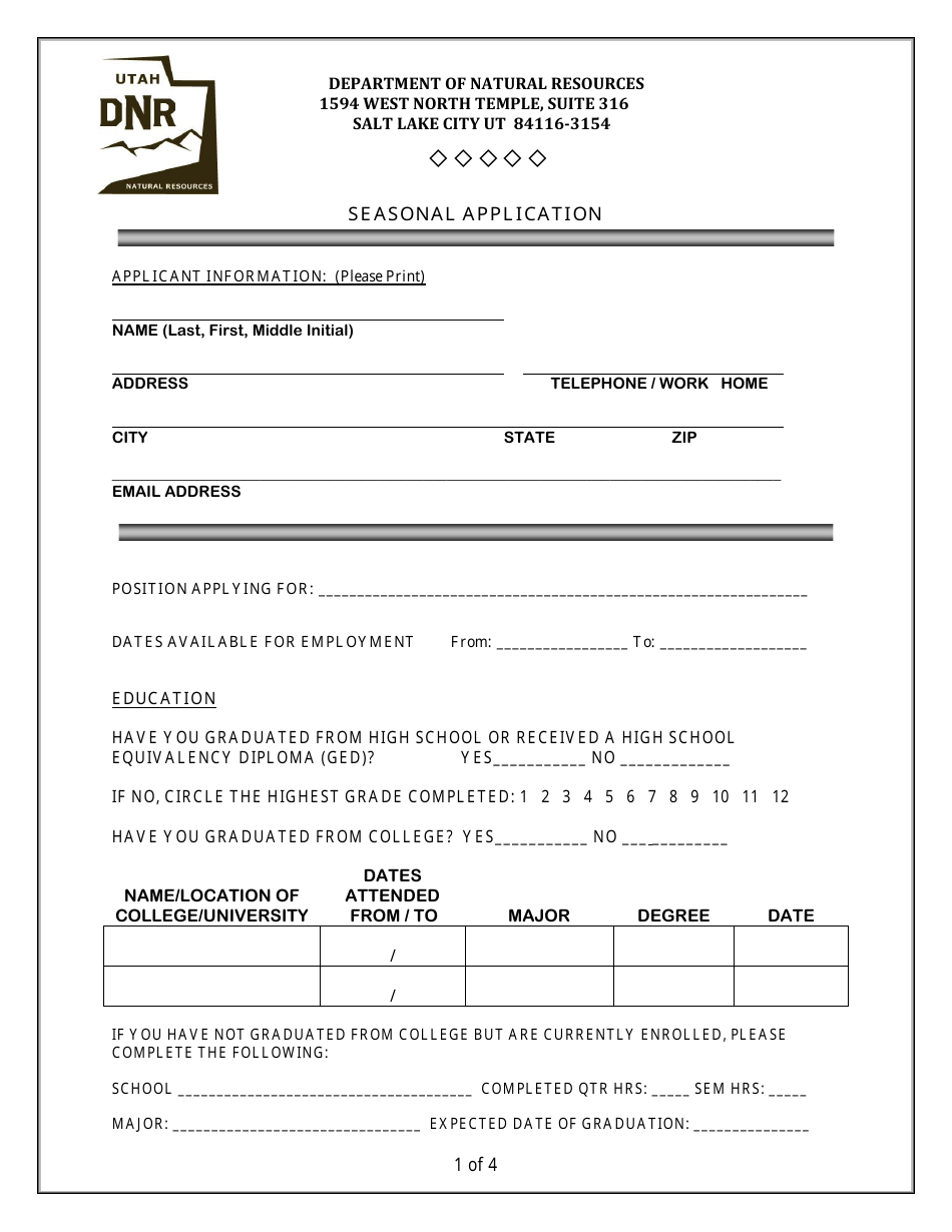 Seasonal Application - Utah, Page 1