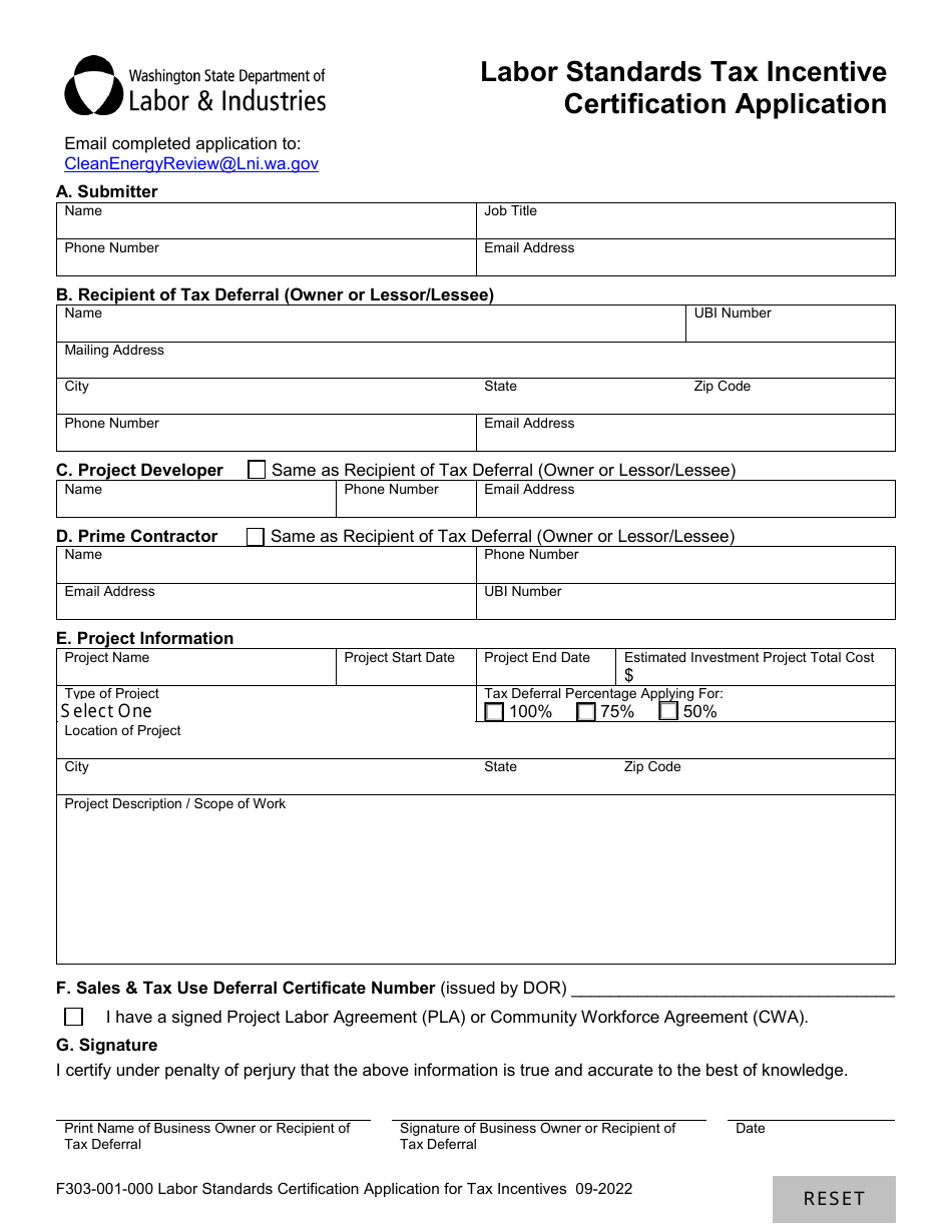 Form F303-001-000 Labor Standards Tax Incentive Certification Application - Washington, Page 3