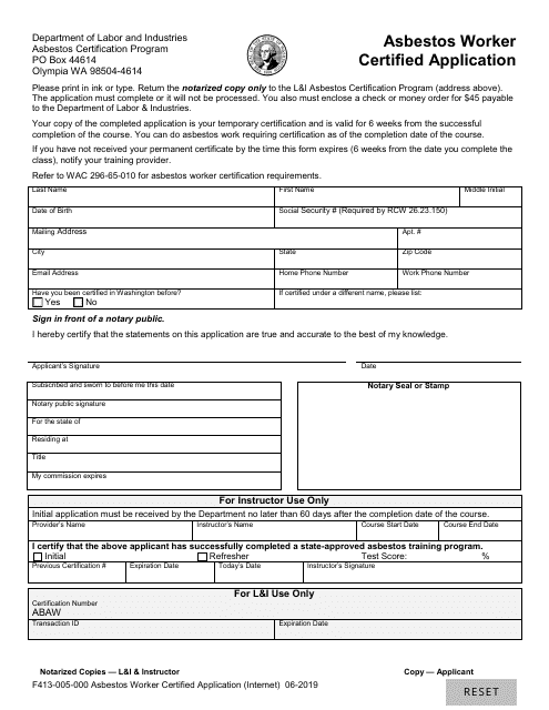 Form F413-005-000 Asbestos Worker Certified Application (Internet) - Washington