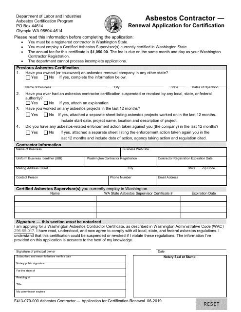Form F413-079-000 Asbestos Contractor - Renewal Application for Certification - Washington