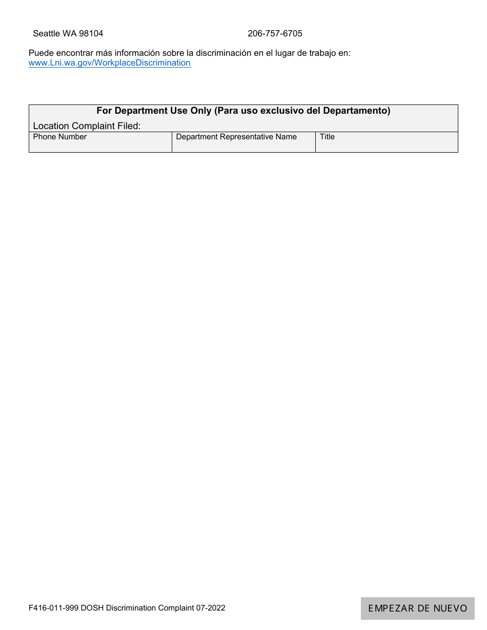 Formulario F416-011-999 Queja Por Discriminacion De La Dosh - Washington (Spanish), Page 4