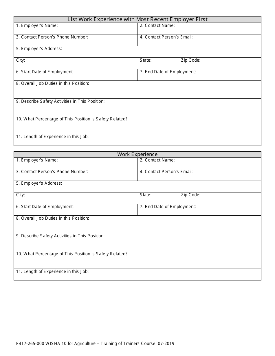 Form F417-265-000 Wisha 10 for Agriculture Workers - Training of Trainers Course - Washington, Page 2