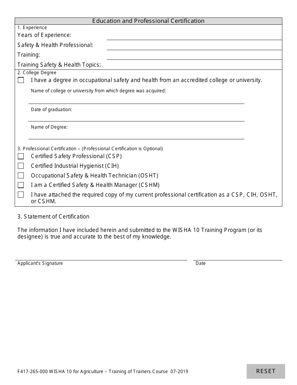 Form F417-265-000 Wisha 10 for Agriculture Workers - Training of Trainers Course - Washington, Page 4