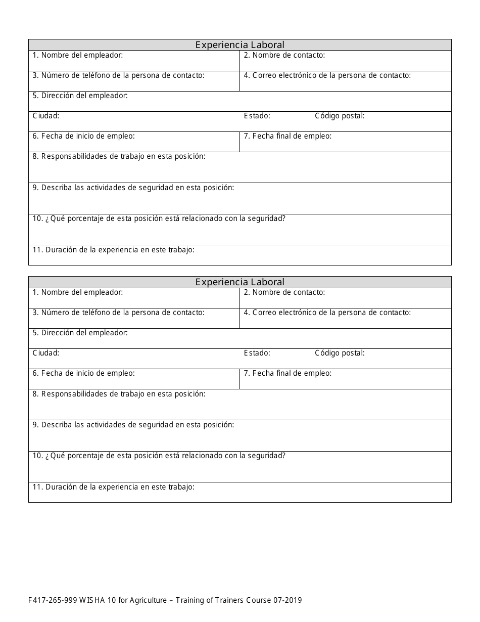 Formulario F417-265-999 Wisha 10 Para La Agricultura - Capacitando Al Instructor - Washington (Spanish), Page 3