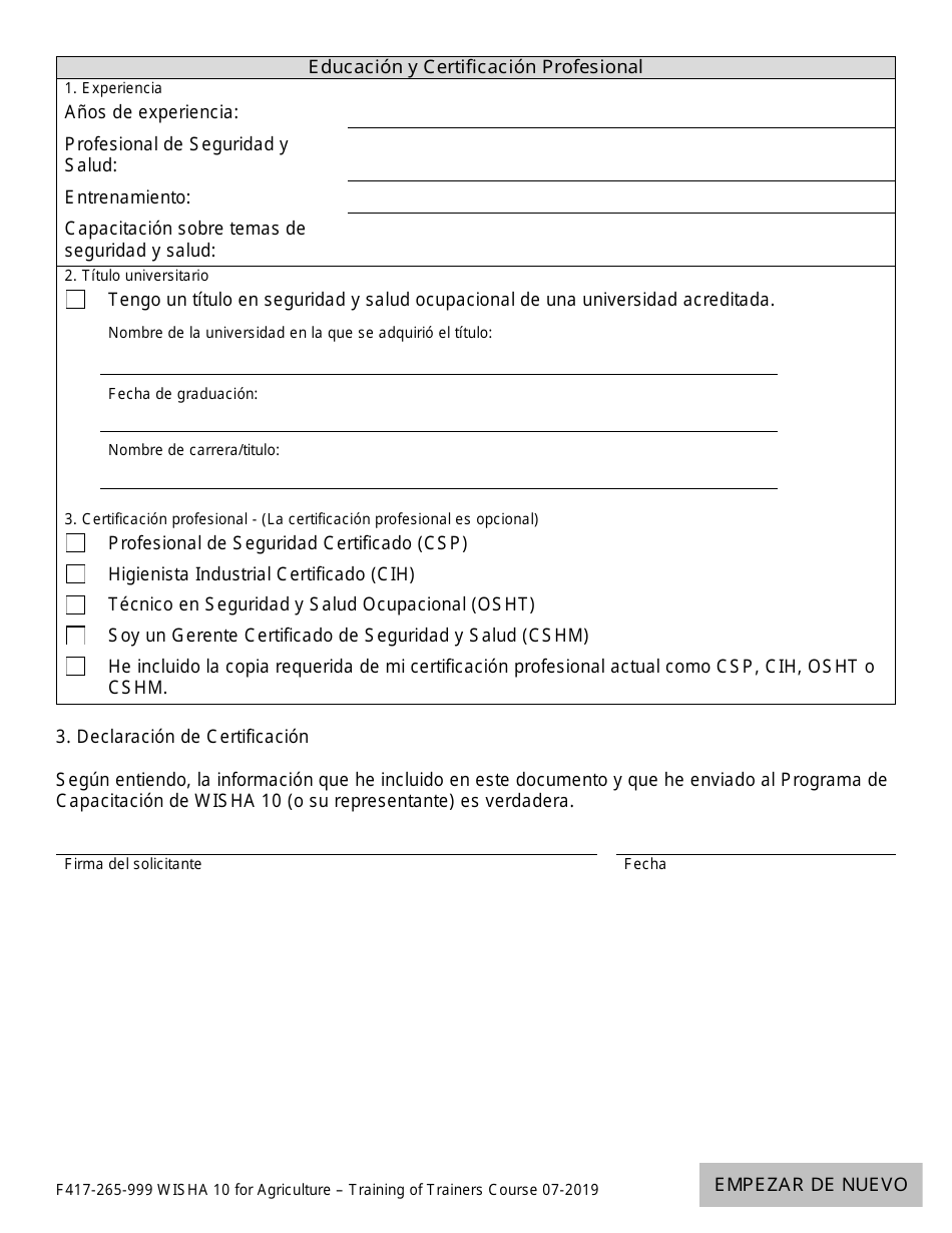 Formulario F417-265-999 Wisha 10 Para La Agricultura - Capacitando Al Instructor - Washington (Spanish), Page 4