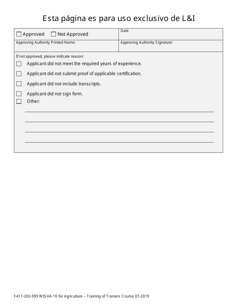 Formulario F417-265-999 Wisha 10 Para La Agricultura - Capacitando Al Instructor - Washington (Spanish), Page 5