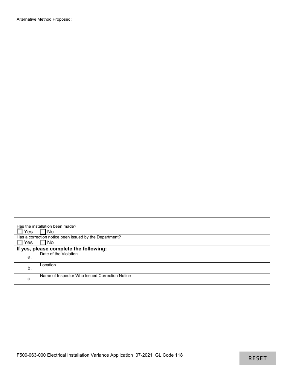 Form F500-063-000 Electrical Installation Variance Application - Washington, Page 3